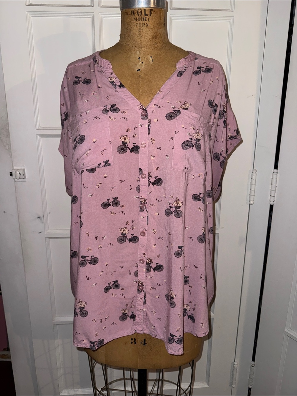 Torrid Purple Bicycle Print Button-up Top 2X